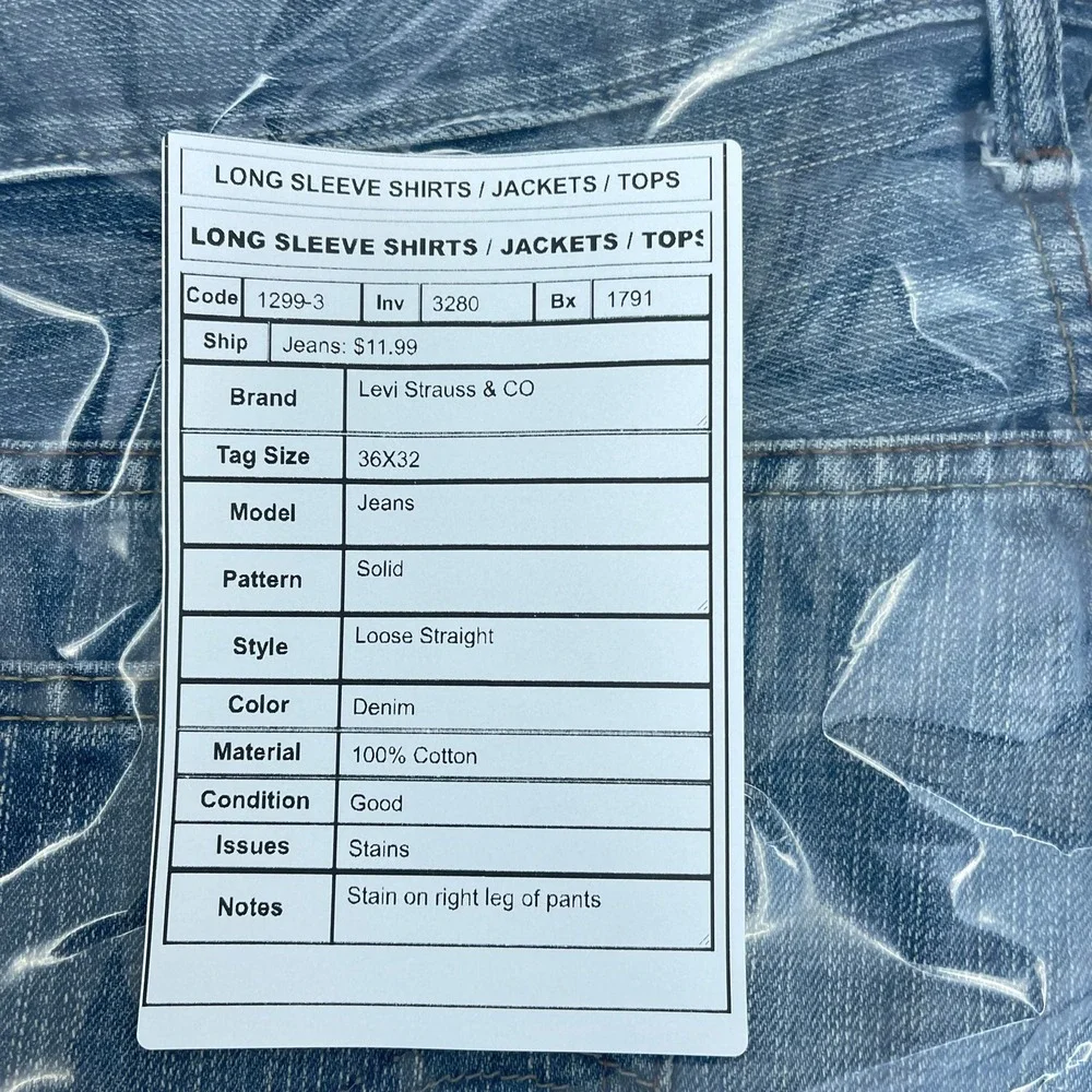 Levi Strauss & CO Mens 36x32 569 Loose Straight Denim Jeans Blue Solid Baggy - Picture 3 of 13